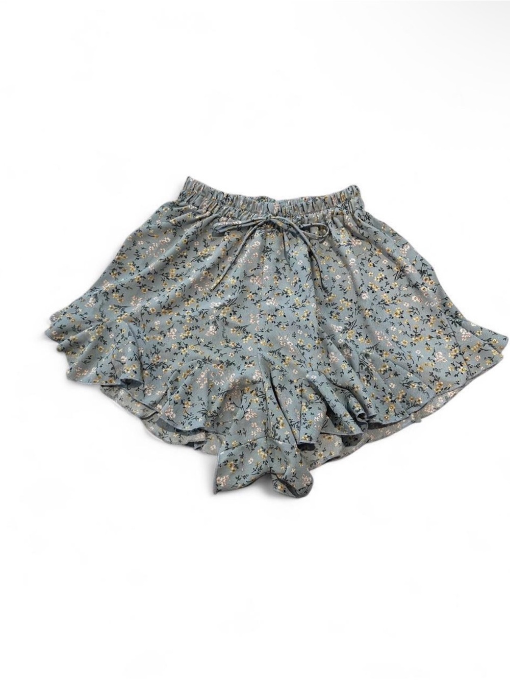 Women's Blue Floral Ruffle Shorts
